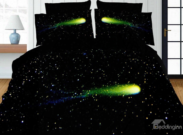 Dazzling Galaxy Print Green 4-piece Polyester 3d Duvet Cover Sets