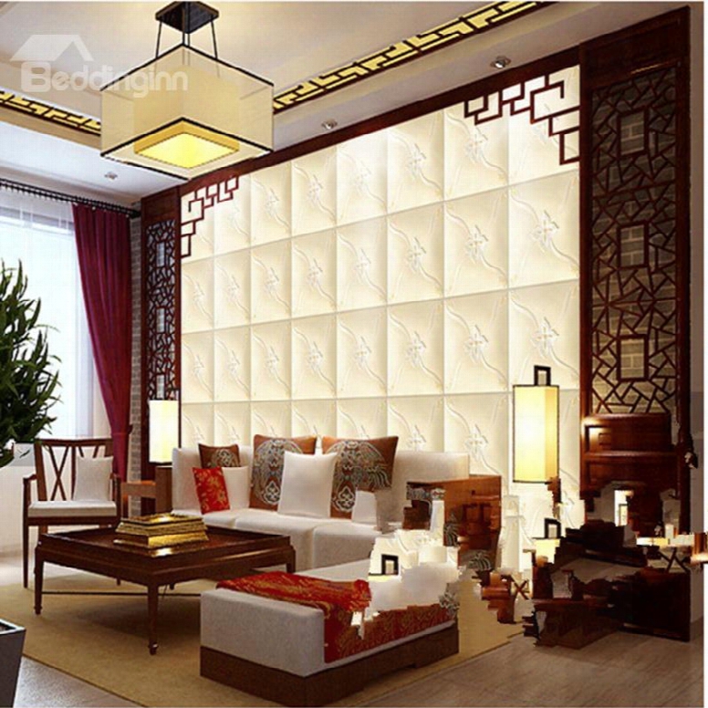 Decorative Beige Plaid With Flower Decoration Simle Style Wall Murals