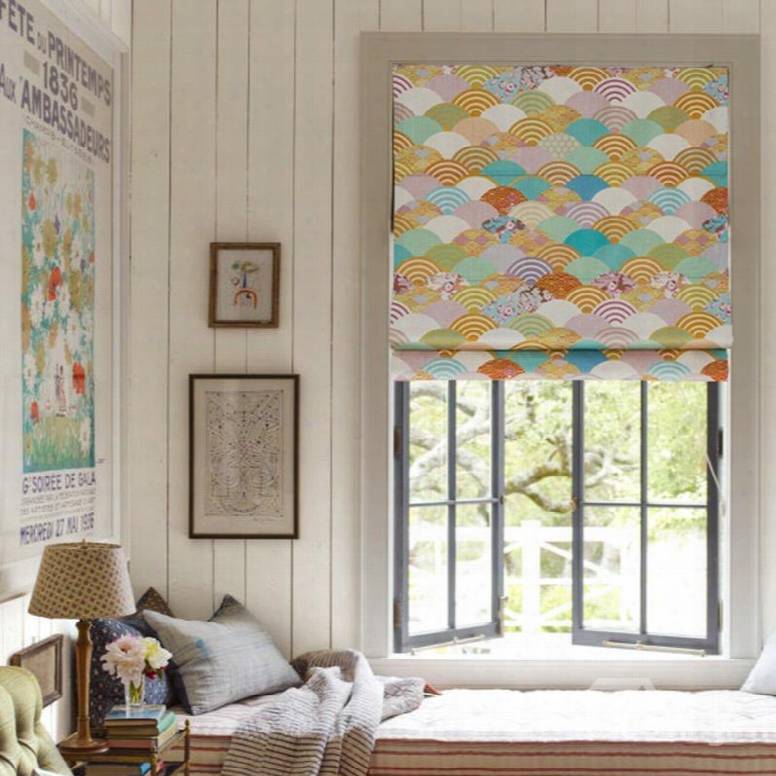 Designer Colored Waves Printing Cotton And Linen Blending Roman Shades