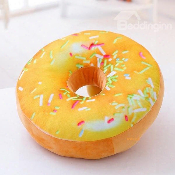 Donut Design Yellow Round-shaped Plush Throw Pillow