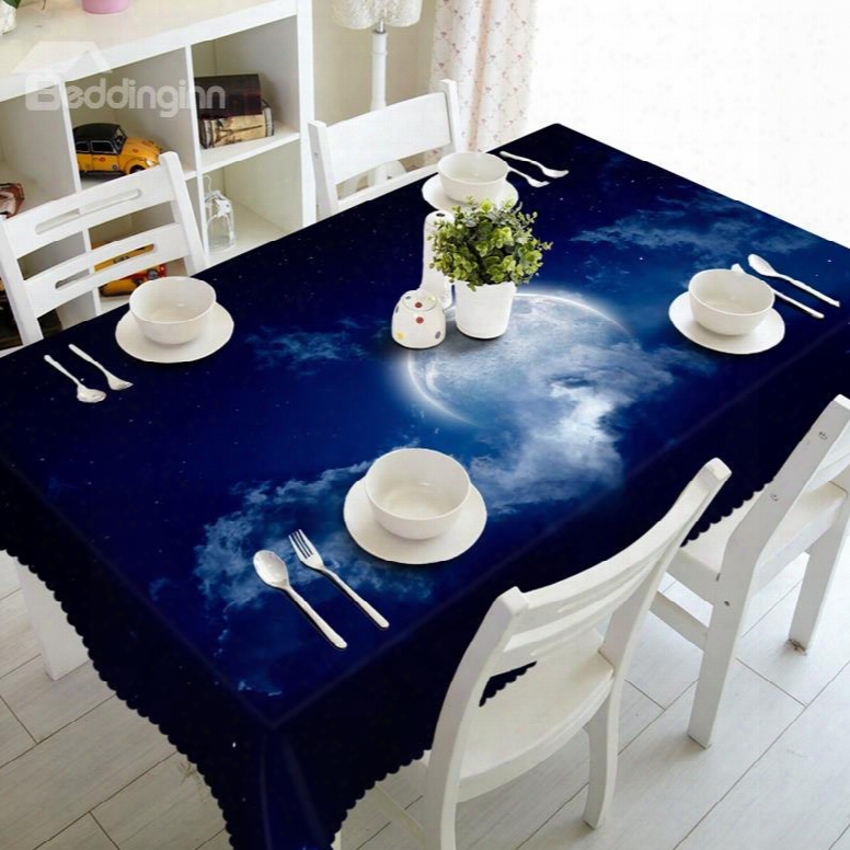 Dreamy Blue Round Moon In Night Sky  Prints Home Decoration 3d Tablecloth