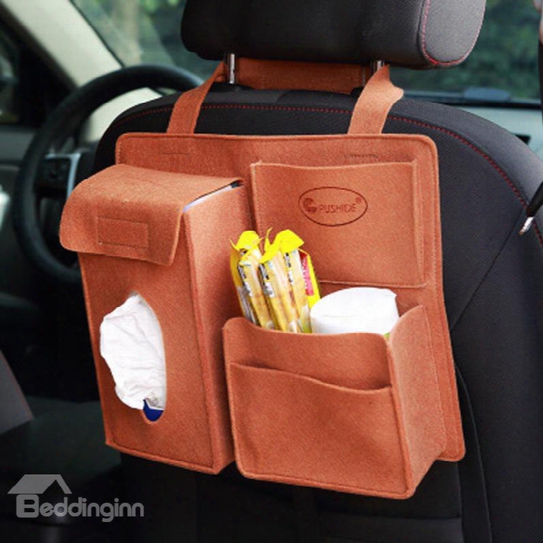 Durable Soft Felt Material Multiple Pockets Brown Car Backseat Organizer