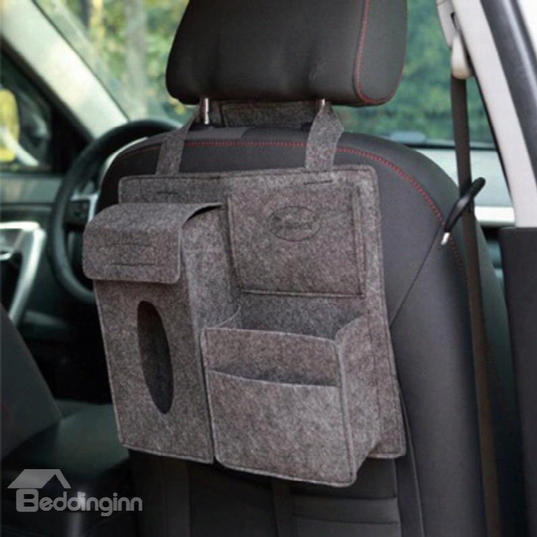 Durable  Soft Felt Material Mulitple Pockets Gray Car Backseat Organizer