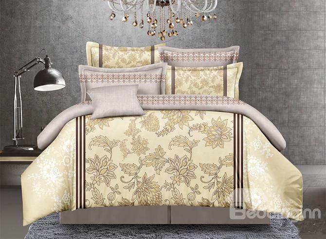 Elegant Arabesque Print Golden Polyester 4-piece Duvet Cover Sets