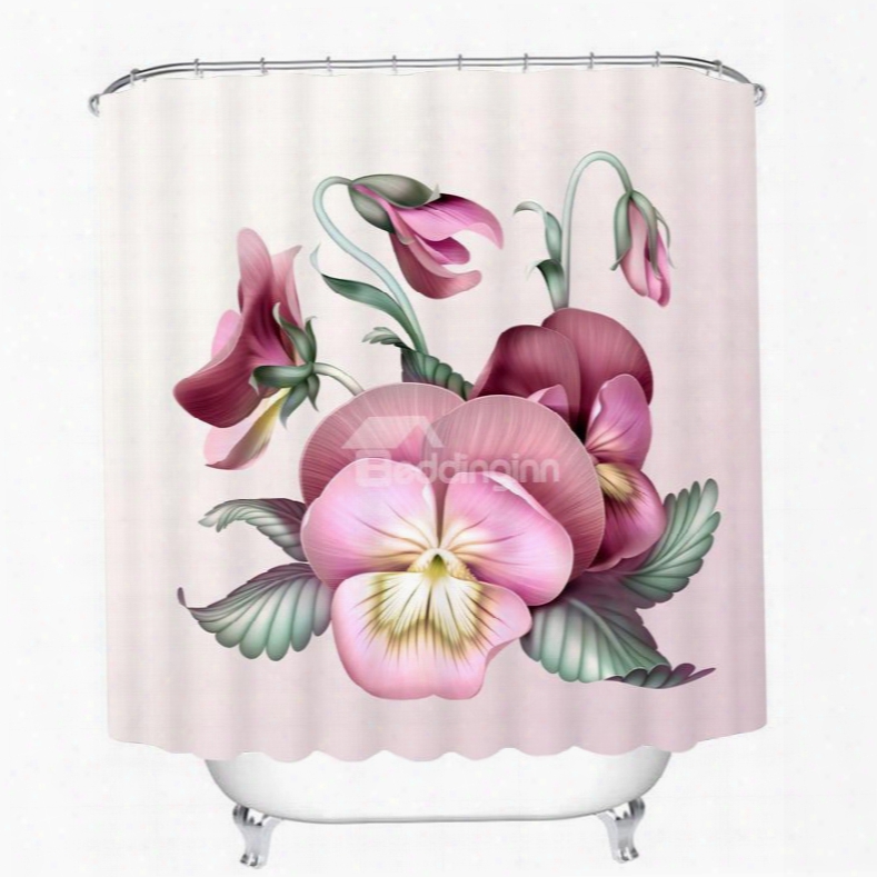 Elegant Pansy Flower 3d Printed Bathroom Waterproof Shower Curtain