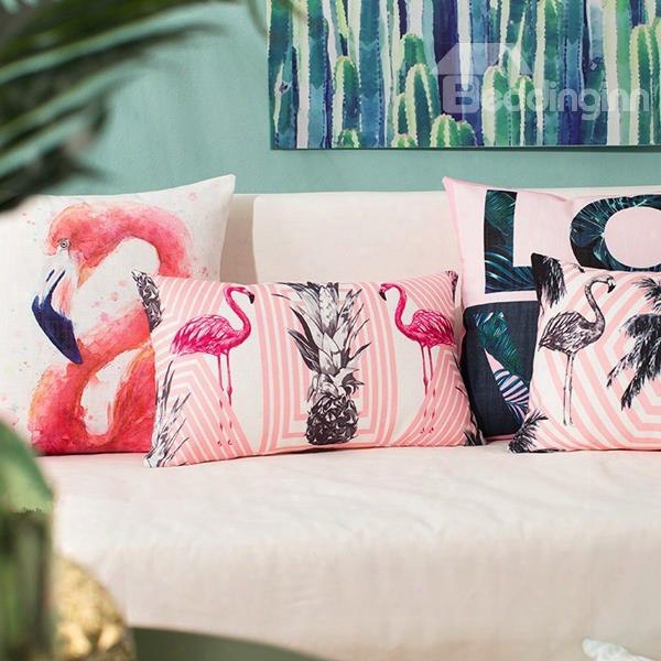 Elegant Pink Flamingo Print Pp Cotton Throw Pillow