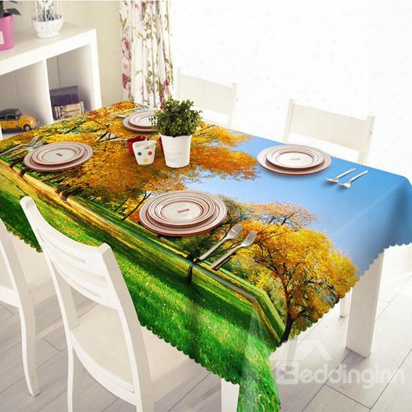 Enjoyable Polyester Forest Fallen Leaves Scenery 3d Tablecloth