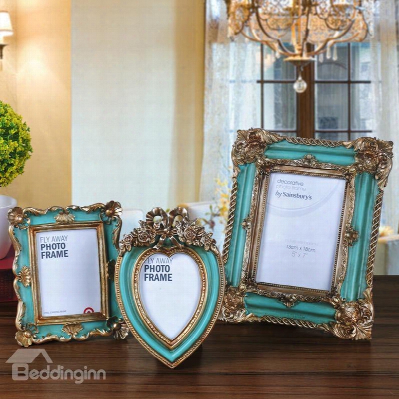 European Country Style 3 Pieces Flower Decoration Desktop Photo Frames