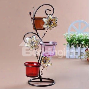 European Pastoral Wrought Iron Floral Candle Holder With Three Heads