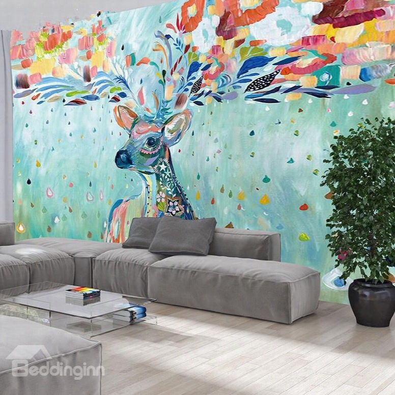 Fabulous Cloorful Sika Deer Pattern Pvc Waterproof Durable 3d Wall Murals