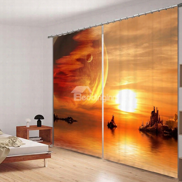 Fairyland Space In Sunset Printed 3d Curtain