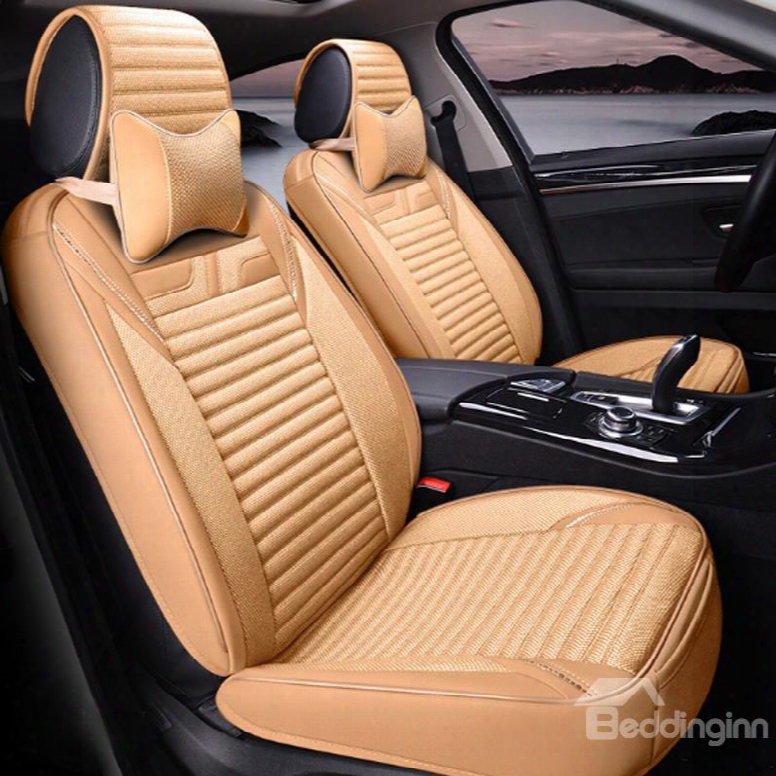 Fashion Beige Wealthy Style Design With Good Permeability Flax Material Universal Five Car Seat Cover