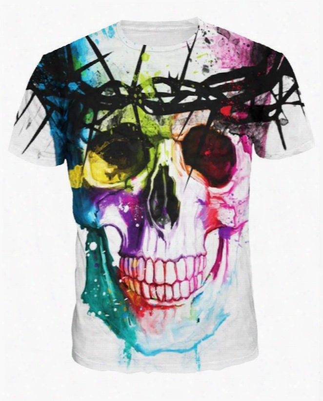 Fashion Round Neck Abstract Skeleton 3d Painted T-shirt