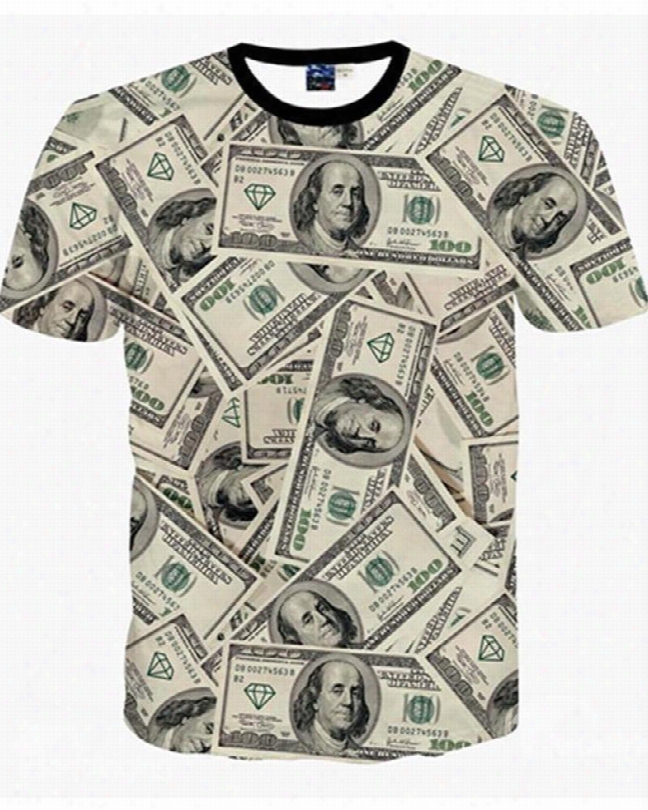 Fashion Round Neck Dollar Pattern 3d Painted T-shirt