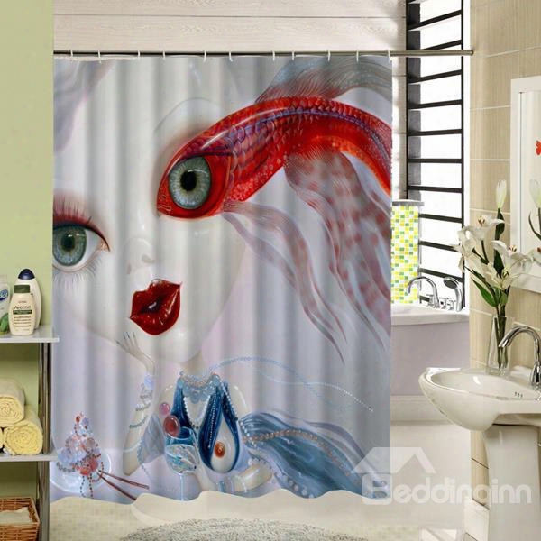 Freaky Cartoon Goldfish Girl Printing 3d Shower Curtain