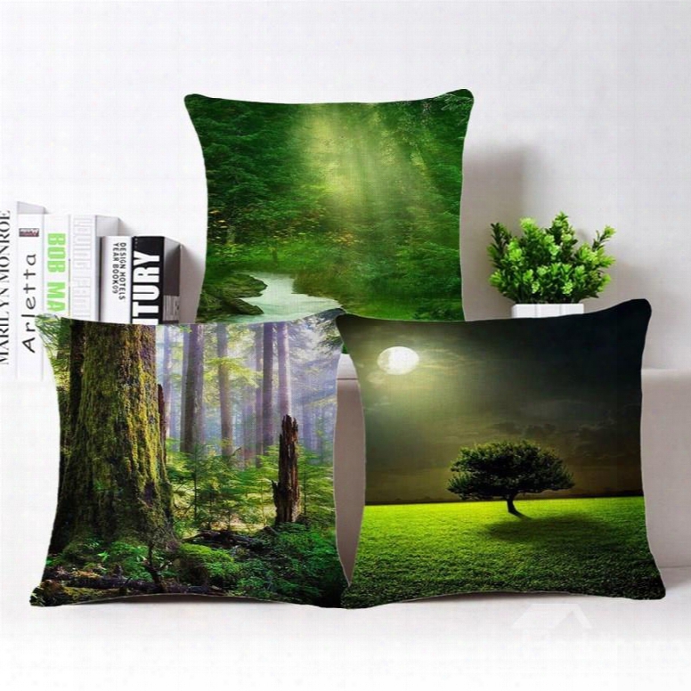 Fresh Green Beautiful Scenery Print Square Throw Pillow