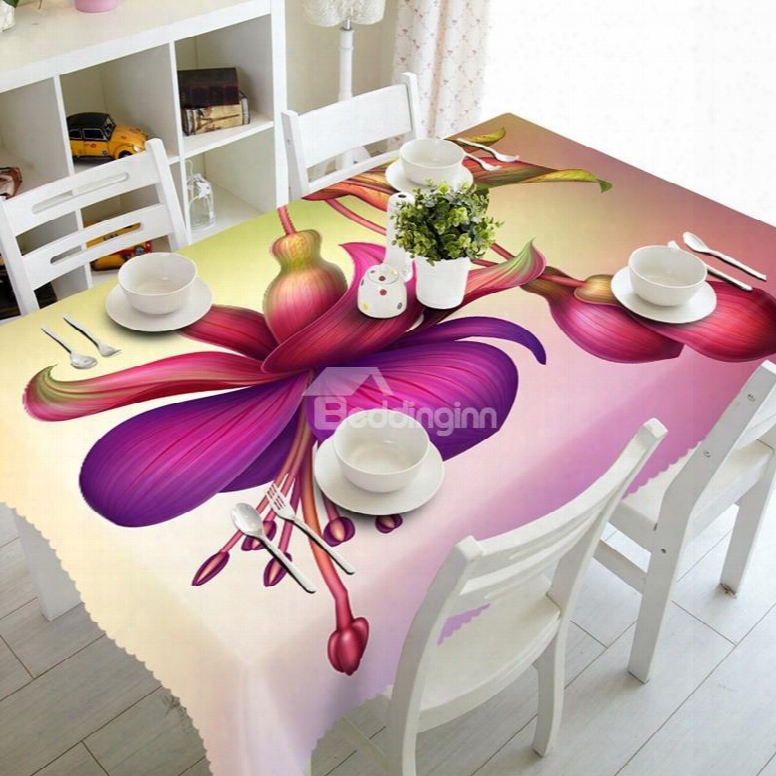 Fresh Pink Flowers Prints Polyester Fibre Washable 3dtablecloth