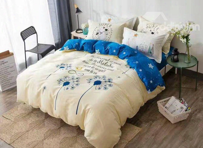 Full Size Dandelion Pattern Printing Cotton 4-piece Bedding Sets/duvet Cover