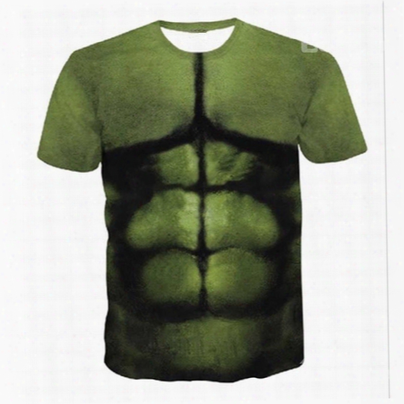 Funny Round Neck Green Muscle Pattern 3d Painted T-shirt