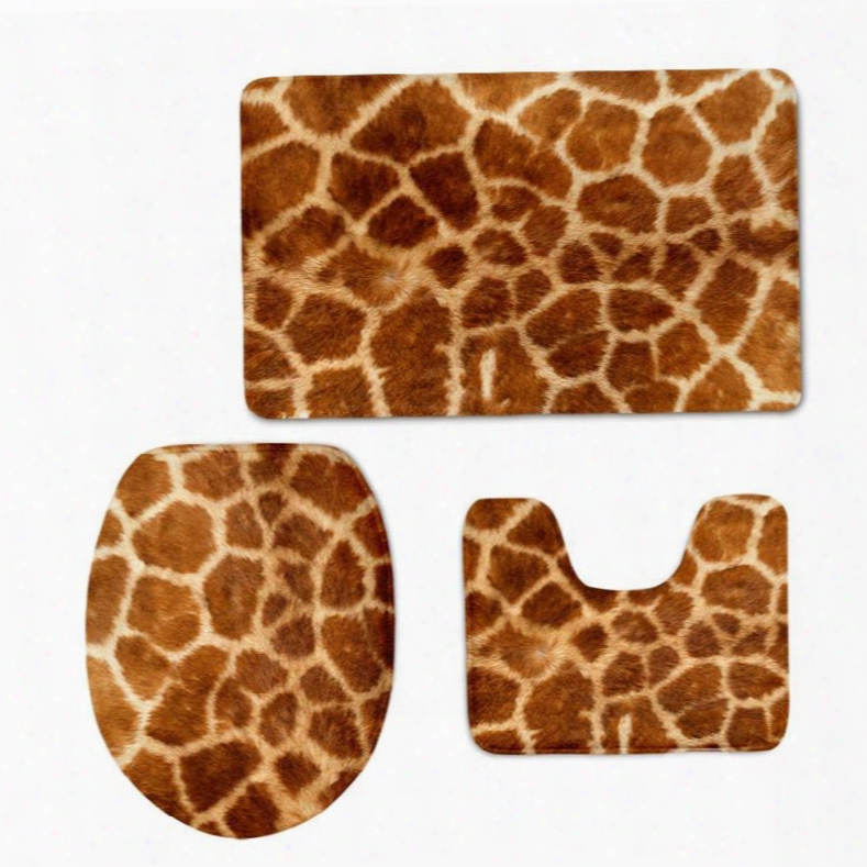 Giraffe Pattern 3d Printed  3-pieces Tpilet Seat Cover