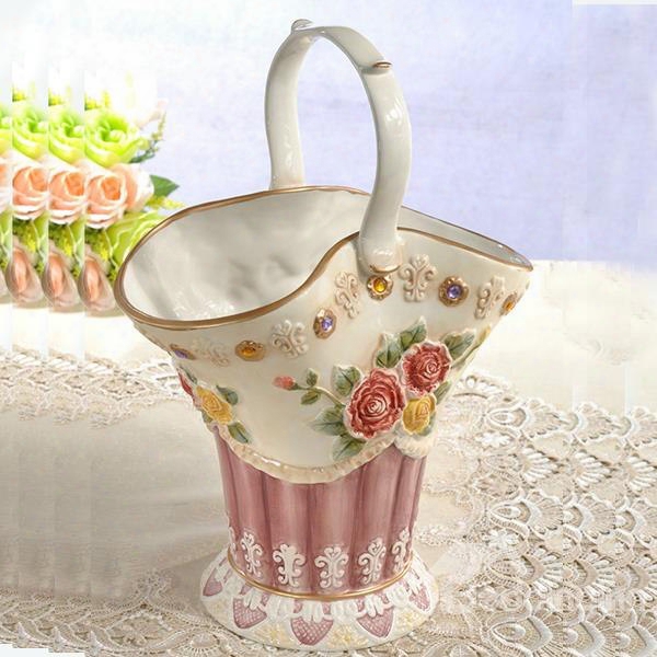 Gorgeous Ceramic Cabas Flower Vase Painted Pottery
