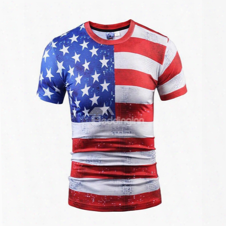 Graceful Round Neck Flag Pattern 3d Painted T-sh1rt