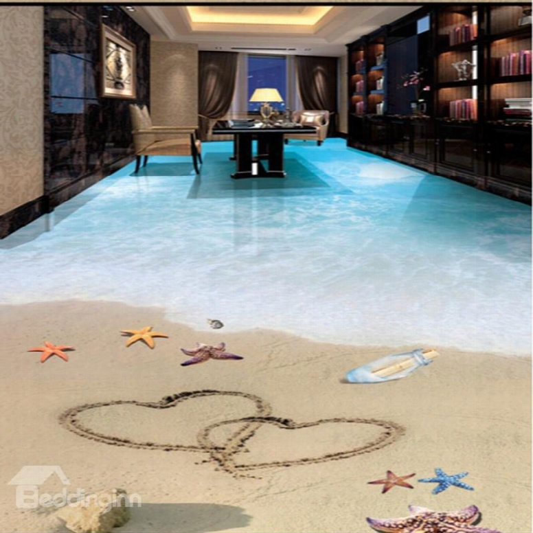 Heart Prints On The Sandbeach 3d Waterproof Floor Murals