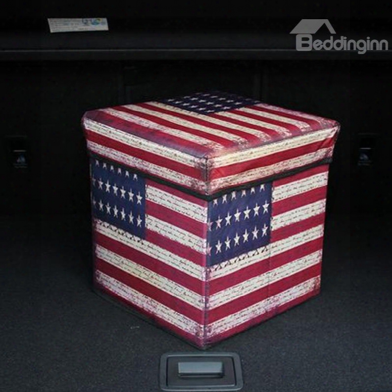 High Capacity Cube Design With American Flag Pattern Car Trunk Organizer