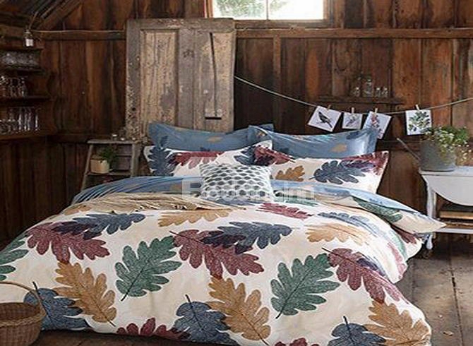 High Class Creative Leaves Pattern 100% Cotton 4-piece Duvet Cover Sets