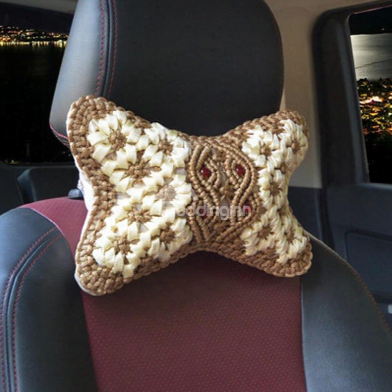 High-grad Epure Hand Weaving Craft Synthetic Fiber Material Good Breathable Car Headrest Pillow