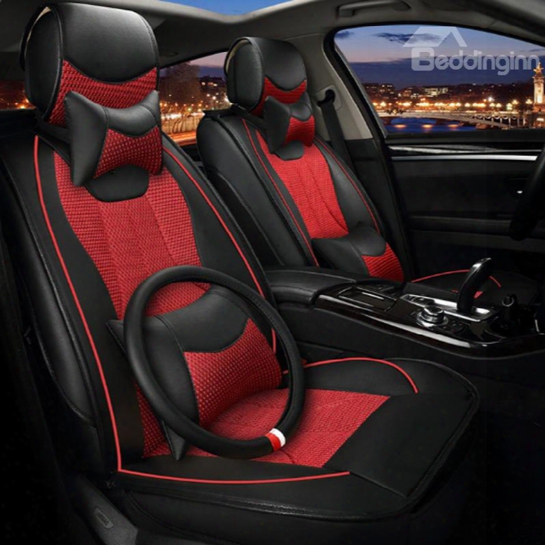 High-grade Red Black Contrast Color Mixing Durable Pu With Ice Silk Material Universal Car Seat Cover