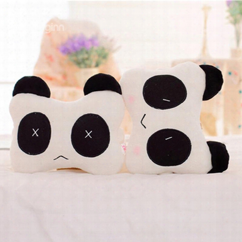 Interesting 1-pair Smiling Face Panda Design Soft Velvet Creative Car Headrest Pillow