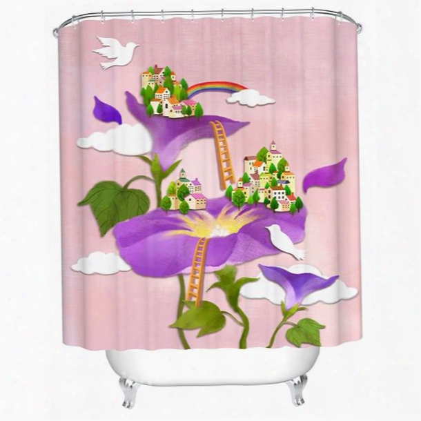 Interesting Village On Thr Flowers Print 3d Batgroom Shower Curtain