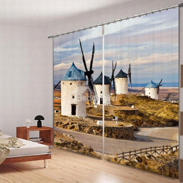 Inviting Windmill In The Wilderness Printed 3d Curtain