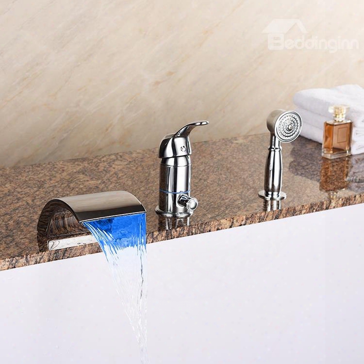 Led Light Single Handle Widespread Three Holes Cold And Warm Water Switch Bathtub Faucet