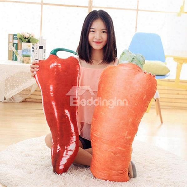 Lifelike 3 D Carrot And Red Chili Design Throw Pillow