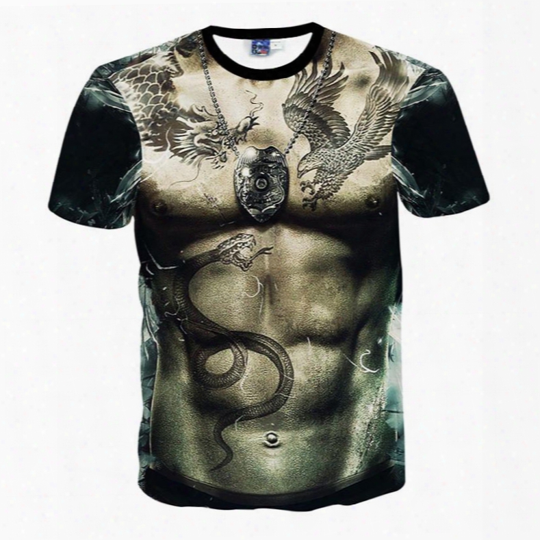 Lifelike Round Neck Muscle Pattern 3d Painted T-shirt