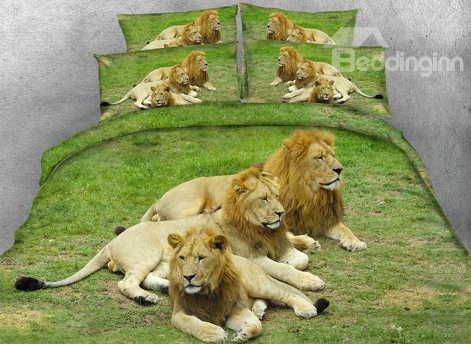 Lifelike Three Lions Print 5piece Comforter Sets