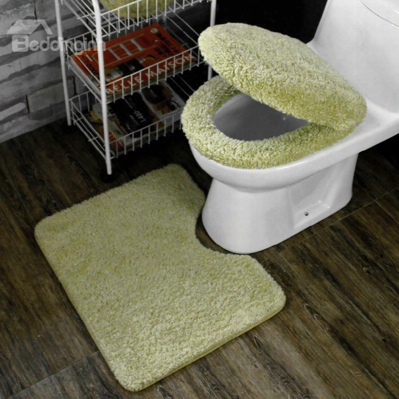 Light Green 3-pieces Plush Toilet Seat Cover Sets