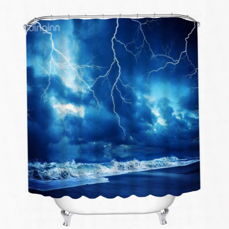 Lightning In The Seaside 3d Printed Bathroom Waterproof Shower Curtain