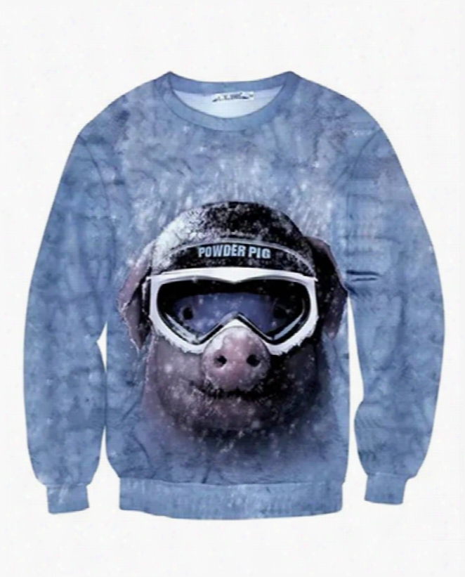 Long Sleeve Pilot Pig Pattern Inner Suede 3d Painted Hoodie