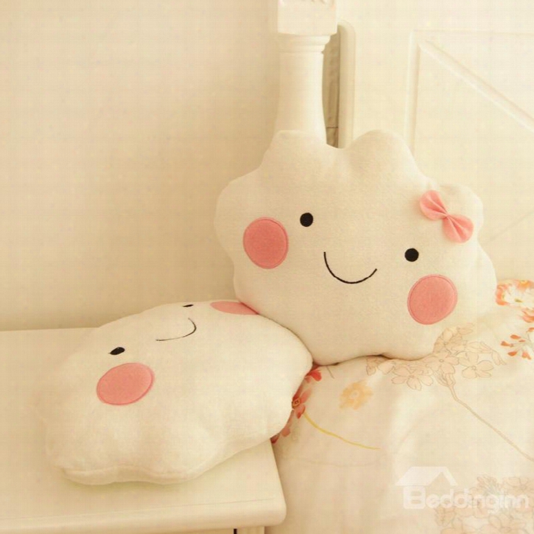 Lovely 2-piece White Clouds With Pink Face Pp Cotton Throw Pillows