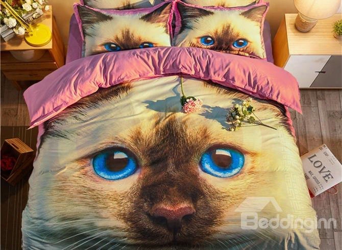 Lovely Balinese Cat Print 4-piece Polyester Duvet Cover Sets