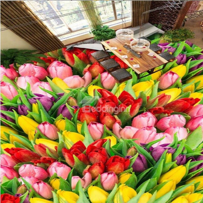 Lovely Colorful Lily Flowers Pa Ttern Nonslip And Waterproof 3d Floor Murals