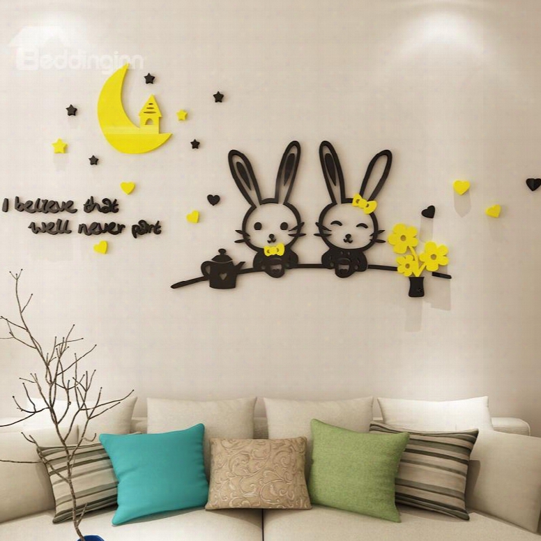 Lovely Cute Rabbits Pattern Design Acrylic Modern Style 3d Wall Stickers