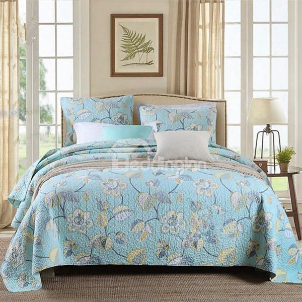 Luxurious Jacobeanprint Blue 3-piece Cotton Bed In A Bag