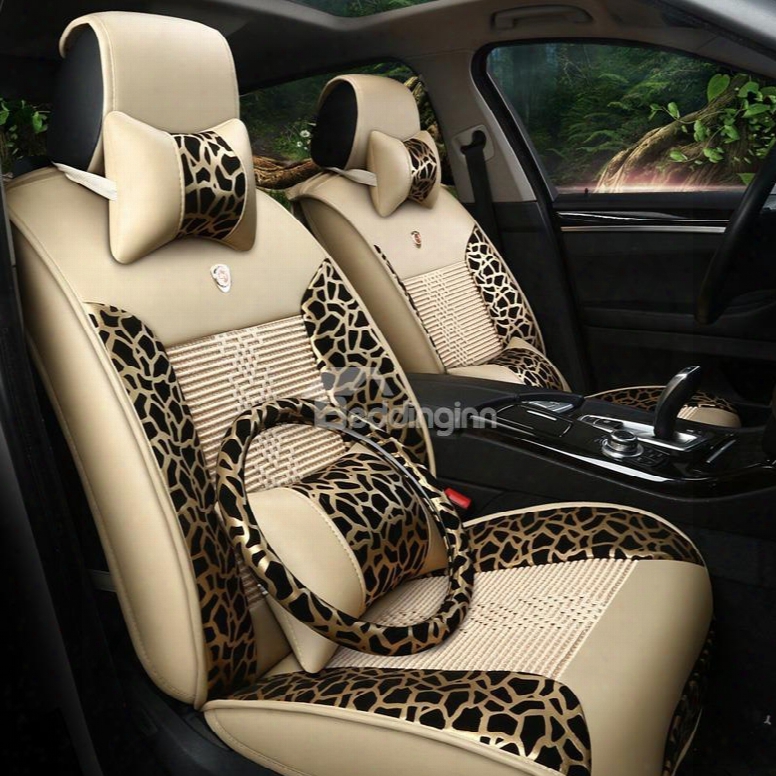 Luxuriousl Eopard Print Ice Silk And Rayon Car Seat Covers