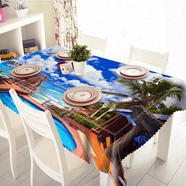 Luxurious Seaside Villa Scenery Pattern 3d Tablecloth