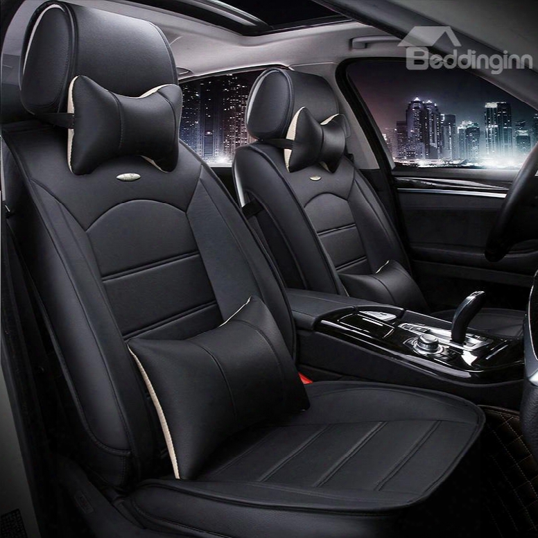 Luxu Rious Textured Design Solid Business Black Pu Leatherette Material Universal Car Seat Cover