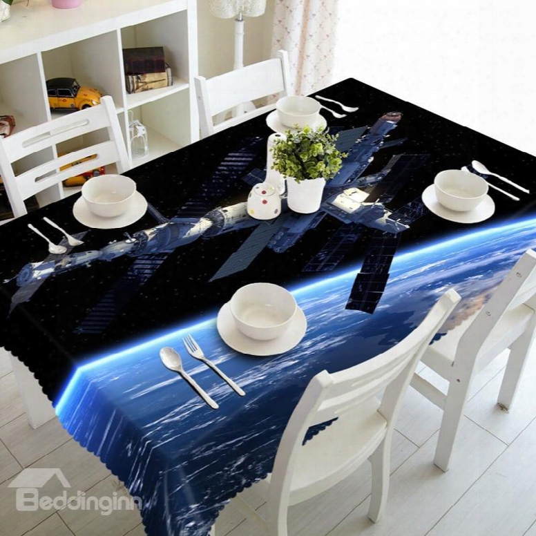 Magical Blue Spaceship In Space Prints Design Dining Room Decoration 3d Tablecloth